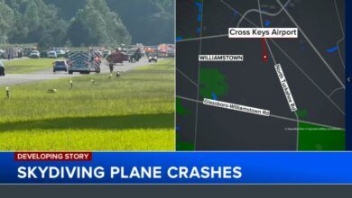 Skydiving plane crashes at Cross Keys Airport in Gloucester County, New Jersey; 14 injured
