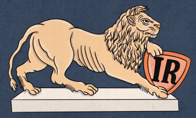 A imagem apresenta um leão em posição de alerta, com uma pata apoiada em um escudo. O leão é de cor clara, enquanto o escudo é laranja com as letras