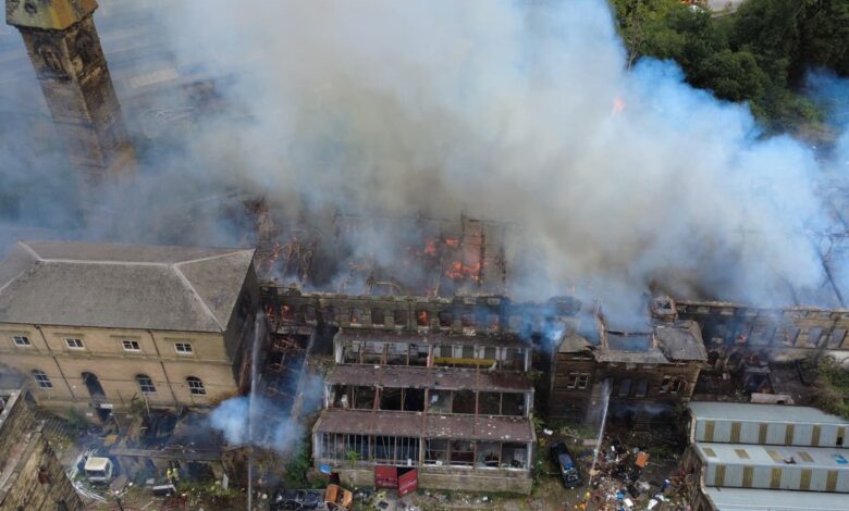 drone footage shows shocking fire at Dalton Mills in Keighley