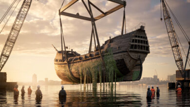 Tráfego marítimo foi interrompido e rios subterrâneos desativados por quase 4 anos enquanto navio de guerra Vasa, de 1628, era içado a partir de 32 metros e transportado até museu em Estocolmo