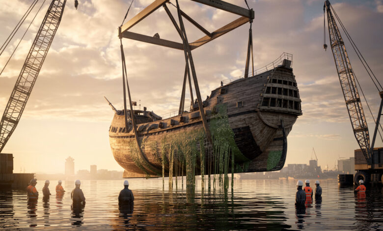Tráfego marítimo foi interrompido e rios subterrâneos desativados por quase 4 anos enquanto navio de guerra Vasa, de 1628, era içado a partir de 32 metros e transportado até museu em Estocolmo