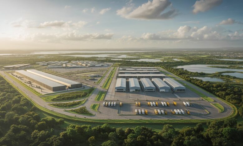 Fábrica de carros elétricos no Ceará com painéis solares e linha de montagem moderna