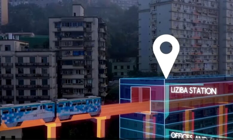Monotrilho atravessa prédio de 19 andares em Chongqing e se torna atração turística com engenharia única e plataforma exclusiva para visitantes.