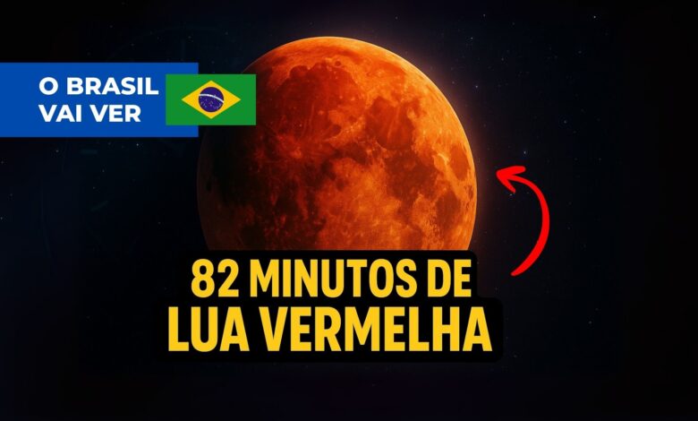 Eclipse lunar total mais longo de 2025 terá 82 minutos de Lua de Sangue. Brasileiros acompanham ao vivo pelo YouTube.