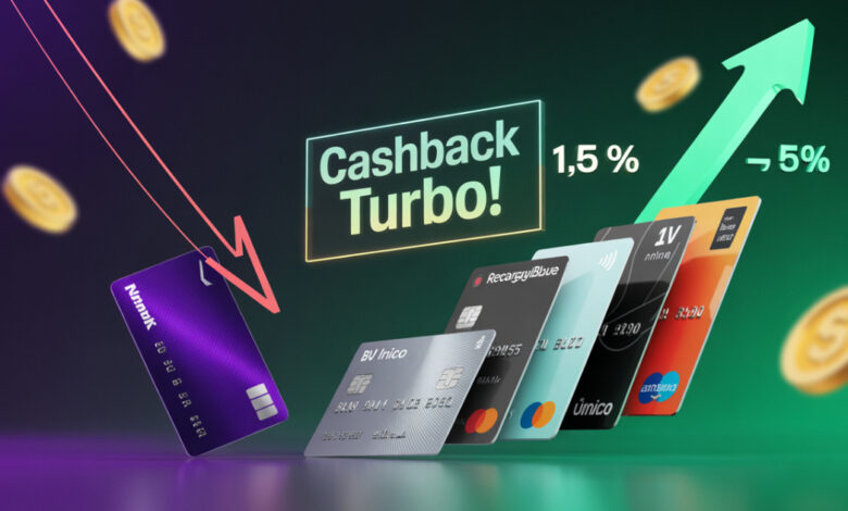 Compare cinco cartões que superam o cashback de 1,25% do Nubank Ultravioleta em 2025 e veja requisitos, vantagens e perfis de uso. (Imagem: Reprodução/IA)