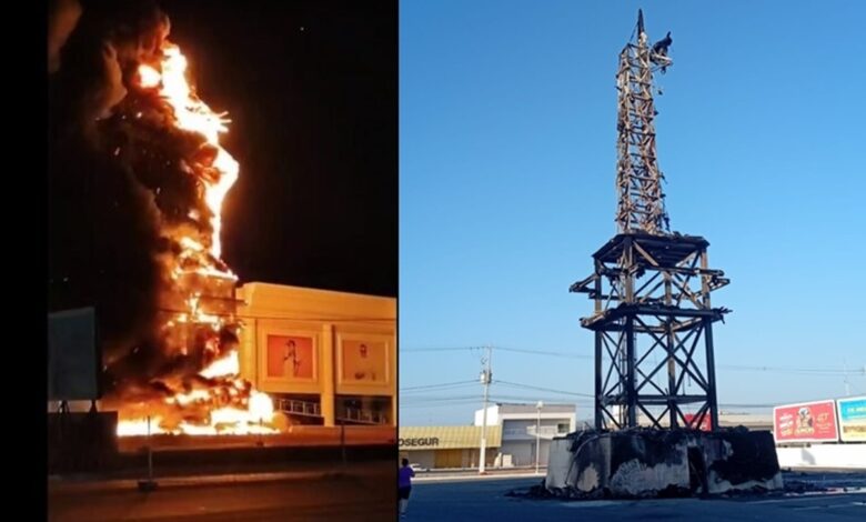 Estátua da Havan em Petrolina é incendiada de madrugada; fogo destrói estrutura, Bombeiros controlam chamas e Polícia investiga ataque criminoso.