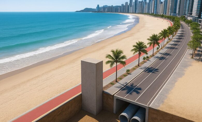 Balneário Camboriú constrói muro subterrâneo de 6 km com drenagem de 12 mil L/s e revitalização da orla para conter erosão costeira