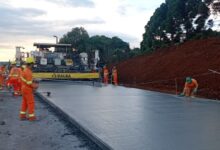 Obras na PRC-466 em Guarapuava avançam 54%, com whitetopping, ponte concluída e novos sistemas de drenagem e iluminação.