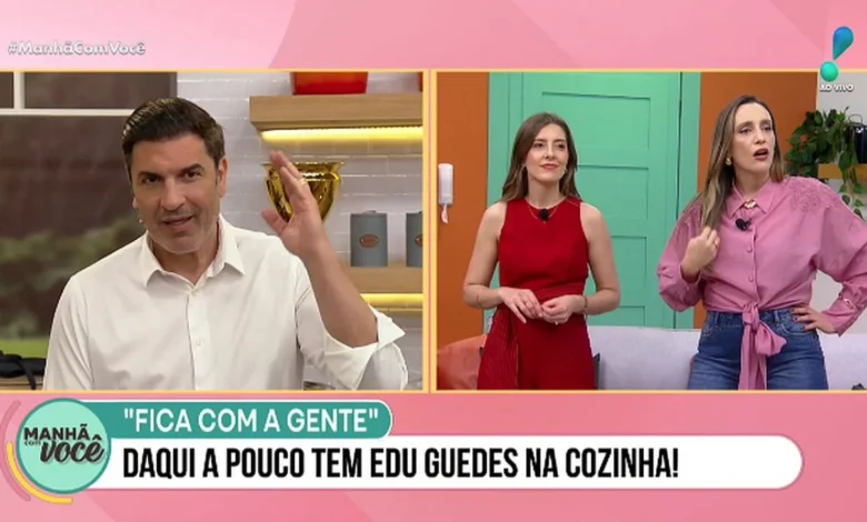 Edu Guedes e as apresentadoras do Manhã com Você. Foto: RedeTV!