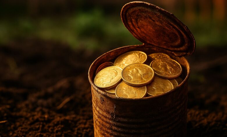 Casal encontra tesouro milionário no quintal com moedas de ouro do século 19. Descoberta avaliada em US$ 10 milhões intriga especialistas.