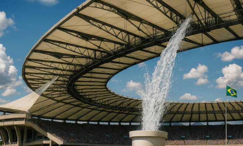 A cobertura do Maracanã, feita de fibra de vidro e teflon, une engenharia e sustentabilidade desde a Copa de 2014, símbolo da inovação brasileira.