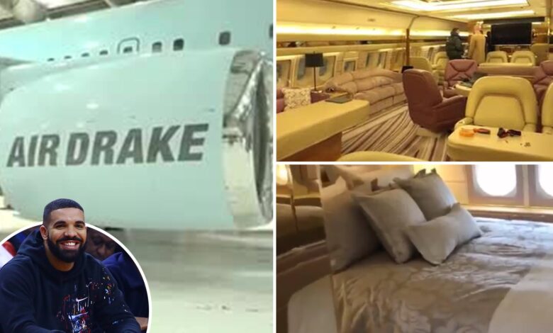 O Boeing 767 do rapper Drake, reformado por Virgil Abloh e avaliado em US$ 185 milhões, possui suítes, carpete e interiores dourados