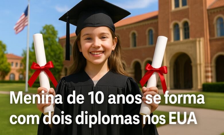 Com apenas 10 anos, garota prodígio da Califórnia se forma em faculdade com dois diplomas e quebra recorde histórico