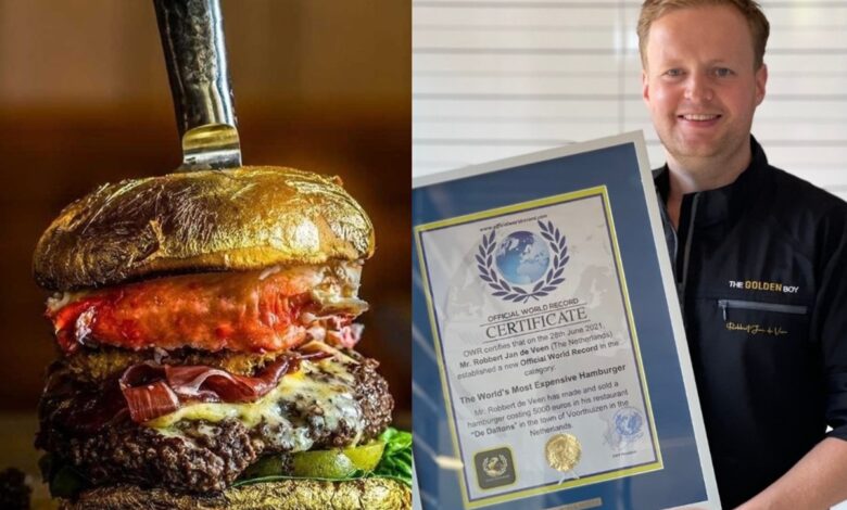 Hambúrguer “Golden Boy” custa quase US$ 6 mil e combina Wagyu A5, ouro comestível e 148 ingredientes raros em uma experiência gastronômica única
