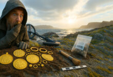 Homem de 51 anos acha colar de ouro de 1.500 anos com detector de metais, mas é obrigado a entregar tudo para o estado, em ilha perto de Stavanger, na Noruega