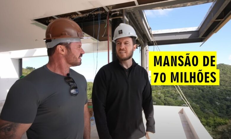 Cariani e Balestrin visitam a mansão de Thiago Nigro comprada de Neymar, com 2.800 m², lago-piscina, closet com elevador, cinema e estrutura