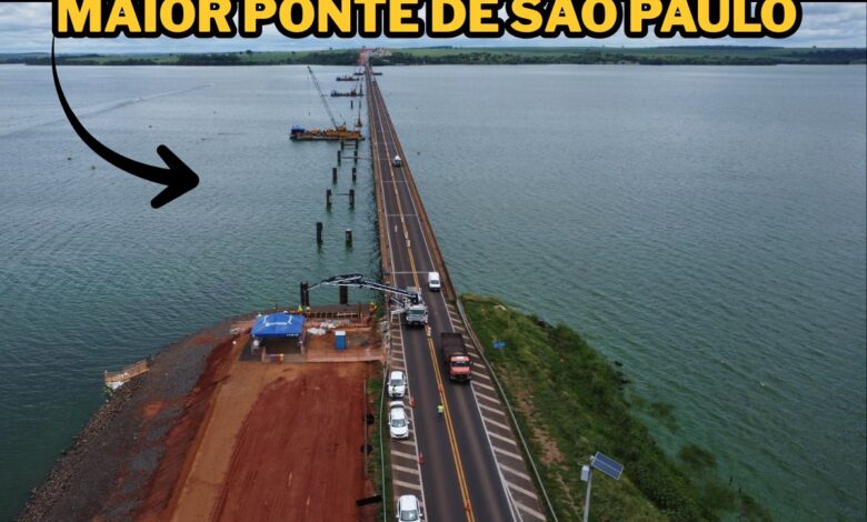 A maior ponte do estado de SP, a Ponte do Pongaí, ergue 2,4 km de concreto e aço sobre o rio Tietê, ligando Novo Horizonte ao desenvolvimento regional.