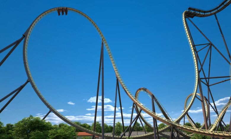 Six Flags anuncia para 2026 a maior montanha-russa do mundo com queda além do vertical, velocidade de 140 km/h e looping recordista em nova atração.