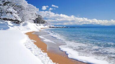 Existe uma praia onde a neve, a areia e o mar se encontram em um cenário único, um espetáculo tão raro que foi reconhecido pela UNESCO