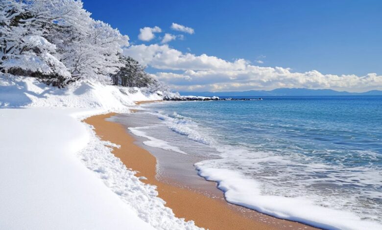 Existe uma praia onde a neve, a areia e o mar se encontram em um cenário único, um espetáculo tão raro que foi reconhecido pela UNESCO