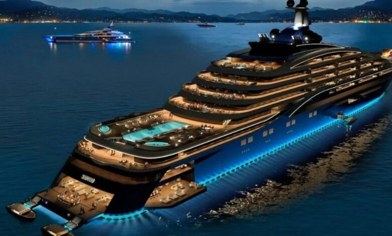Um império marítimo de US$ 600 milhões (R$ 3,2 bilhões) e 222 metros de comprimento, com 39 apartamentos particulares, spas e helipontos: o Somnio será o maior iate-residência do mundo, símbolo máximo do luxo e da exclusividade em alto-mar
