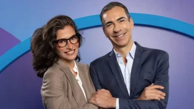 Renata Vasconcellos e C&eacute;sar Tralli. Foto: Daniela Toviansky/TV Globo.