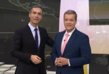 César Tralli e Roberto Kovalick. Foto: Reprodução/Jornal Hoje (Globo)