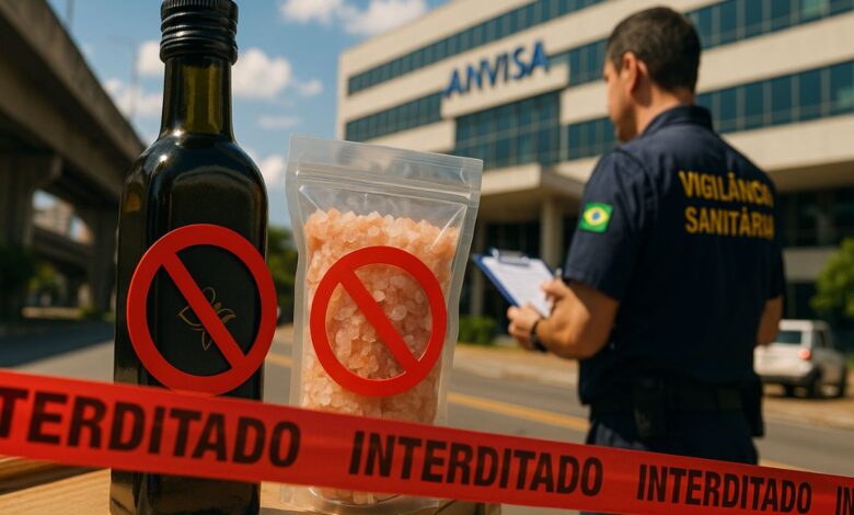 Anvisa interdita marcas conhecidas; azeite Ouro Negro e sal do Himalaia Kinino são produtos irregulares sob alerta de segurança alimentar.