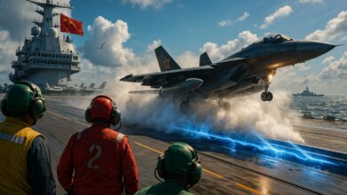 porta-aviões Fujian com catapultas eletromagnéticas entra na Marinha chinesa, amplia grupo aéreo e altera o equilíbrio regional com nova capacidade operacional.