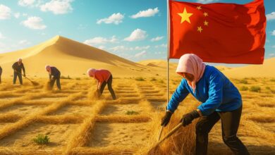 A desertificação na China foi contida com cordas de palha que estabilizam dunas e impulsionam o reflorestamento, formando um novo cinturão verde capaz de restaurar ecossistemas e proteger cidades do avanço da areia.