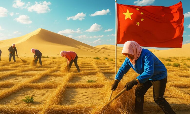 A desertificação na China foi contida com cordas de palha que estabilizam dunas e impulsionam o reflorestamento, formando um novo cinturão verde capaz de restaurar ecossistemas e proteger cidades do avanço da areia.