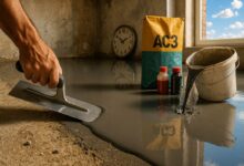 Aprenda passo a passo o cimento queimado autonivelante caseiro, usando argamassa AC3 sobre o piso grosso, com efeito de cimento queimado, acabamento com cera incolor e piso liso digno de obra profissional.