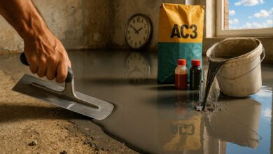 Aprenda passo a passo o cimento queimado autonivelante caseiro, usando argamassa AC3 sobre o piso grosso, com efeito de cimento queimado, acabamento com cera incolor e piso liso digno de obra profissional.