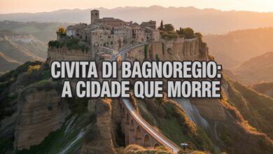 Suspensa sobre um penhasco de 443 metros e acessível apenas por uma ponte pedonal de 300 metros construída nos anos 1960, a vila italiana de Civita di Bagnoregio resiste à erosão e mantém viva “a cidade que morre”