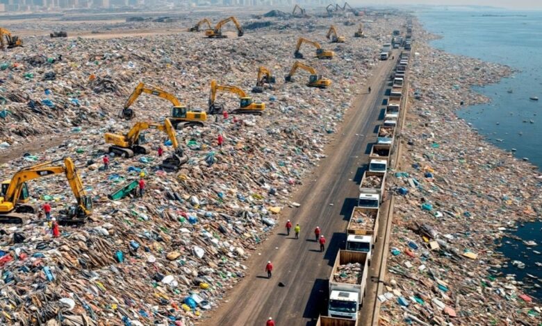 No ciclo industrial, toneladas de plástico passam por triagem óptica, extrusão a 520 ºC, viram pré-formas e retornam ao mercado pela reciclagem.