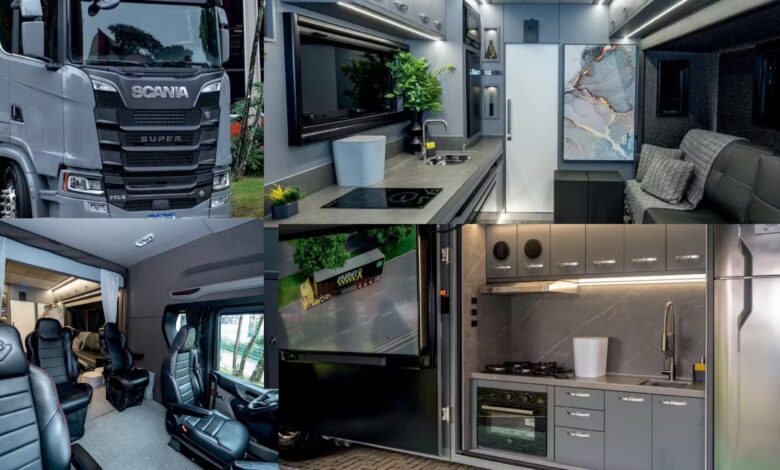 Conheça o Scania 770 S V8, motorhome de luxo de R$ 3,3 milhões com 770 cv, 45 m² e tecnologia de conexão via satélite.