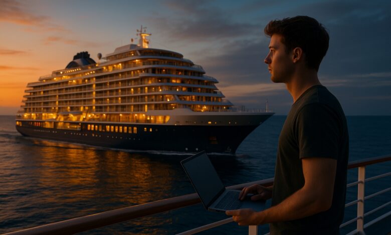 Jovem paga US$ 300 mil por 12 anos de aluguel em um navio-residência que dará a volta ao mundo com todo o conforto de uma cidade flutuante