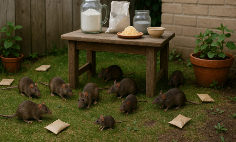 sachês de mistura caseira para eliminar ratos posicionados em cantos de parede