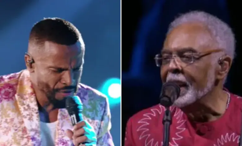 Alexandre Pires e Gilberto Gil. Foto: Reprodu&ccedil;&atilde;o/Globo