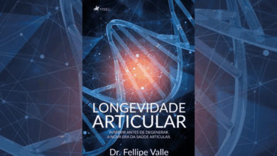 Capa de livro azul escura, com título e nome do autor em branco e com ilustração de DNA no fundo com luz laranja no centro