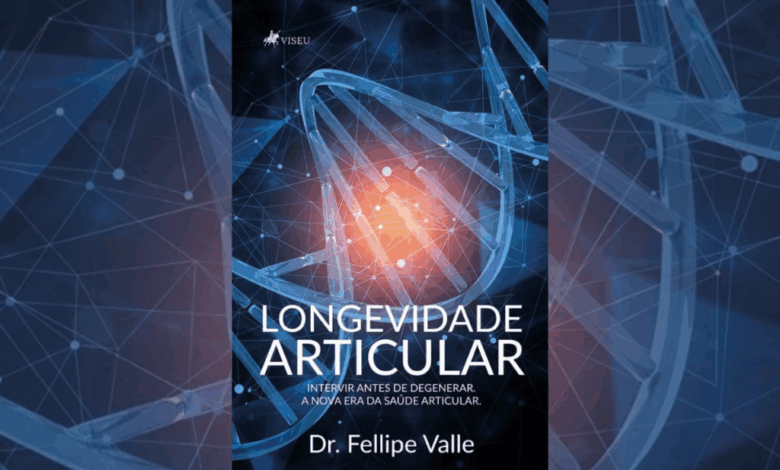 Capa de livro azul escura, com título e nome do autor em branco e com ilustração de DNA no fundo com luz laranja no centro