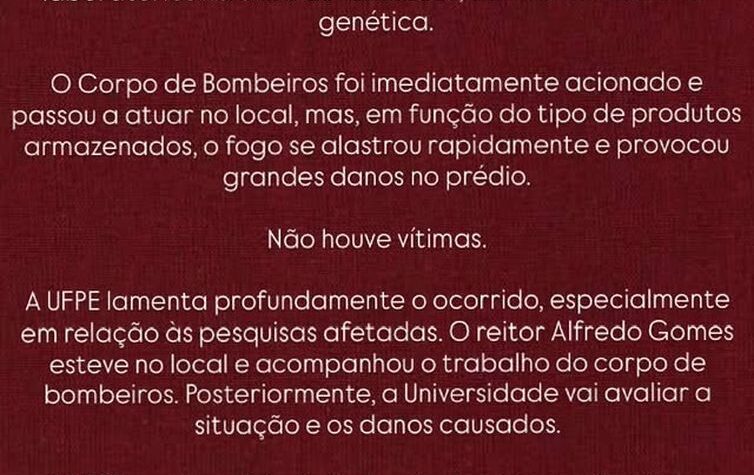UFPE enfrenta sequência de incêndios que afeta pesquisas acadêmicas